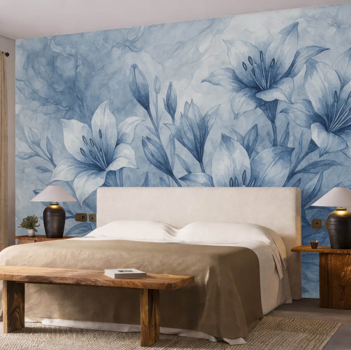 Fototapeta Błękitne kwiaty na błękitnym tle.