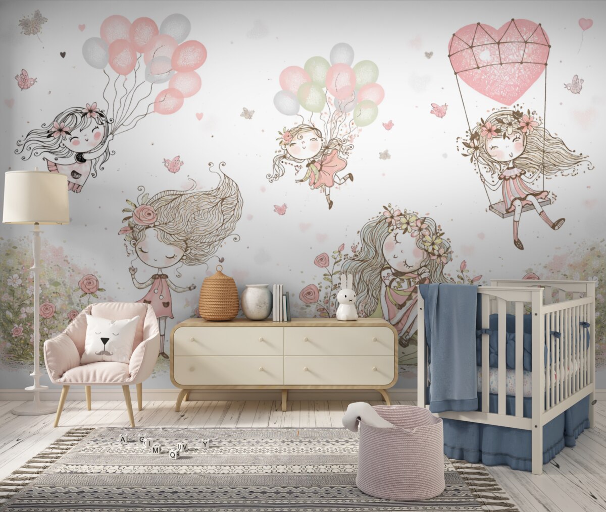 Fototapeta Zabawne dziewczyny w skandynawskim stylu dla dziewczynek.