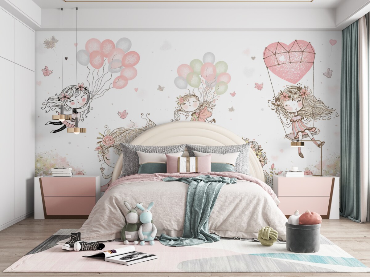 Fototapeta Zabawne dziewczyny w skandynawskim stylu dla dziewczynek.