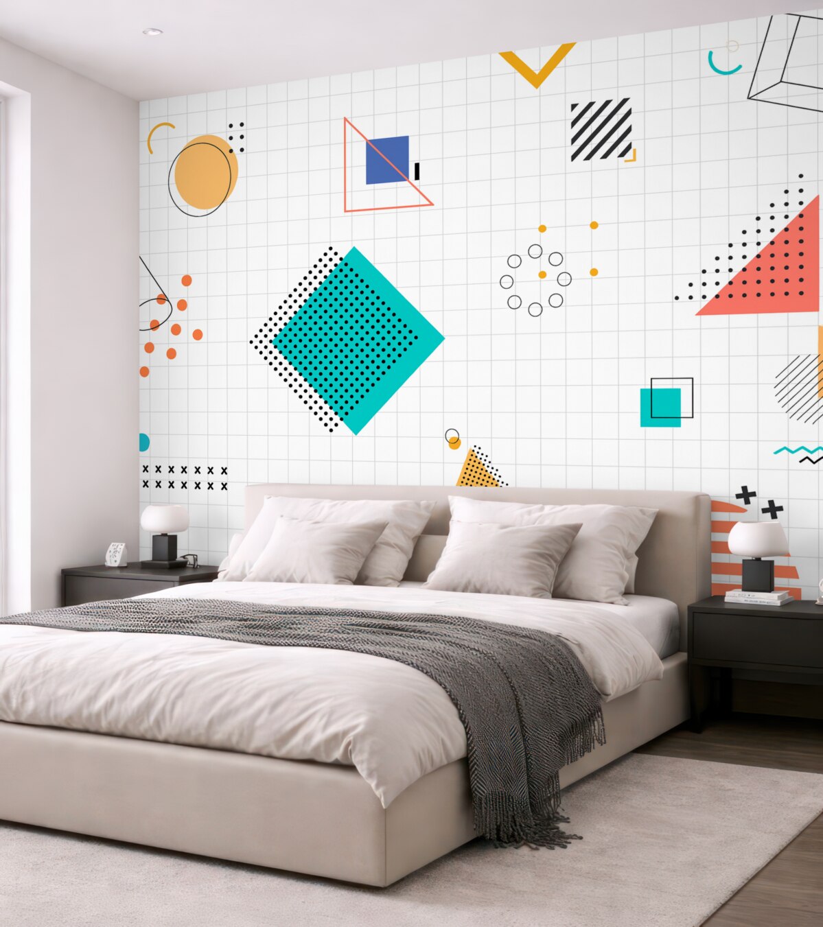 Fototapeta Geometryczna okładzina ścienna do sali dla dzieci w szkole.