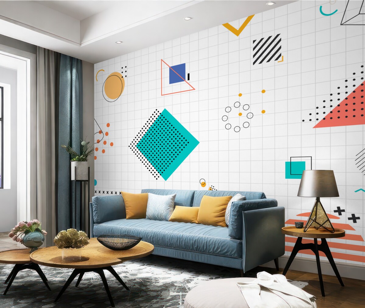 Fototapeta Geometryczna okładzina ścienna do sali dla dzieci w szkole.