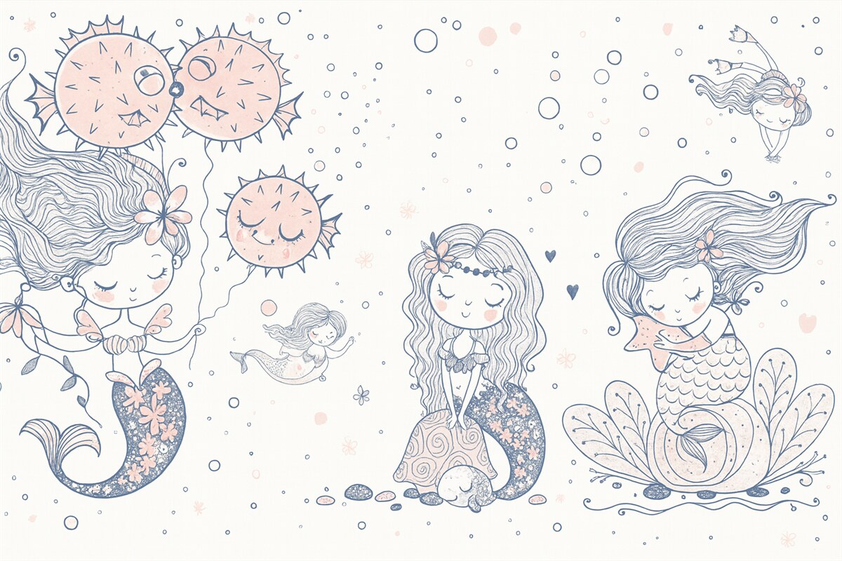 Fototapeta Urokliwe syreny w skandynawskim stylu dla dziewczynek.