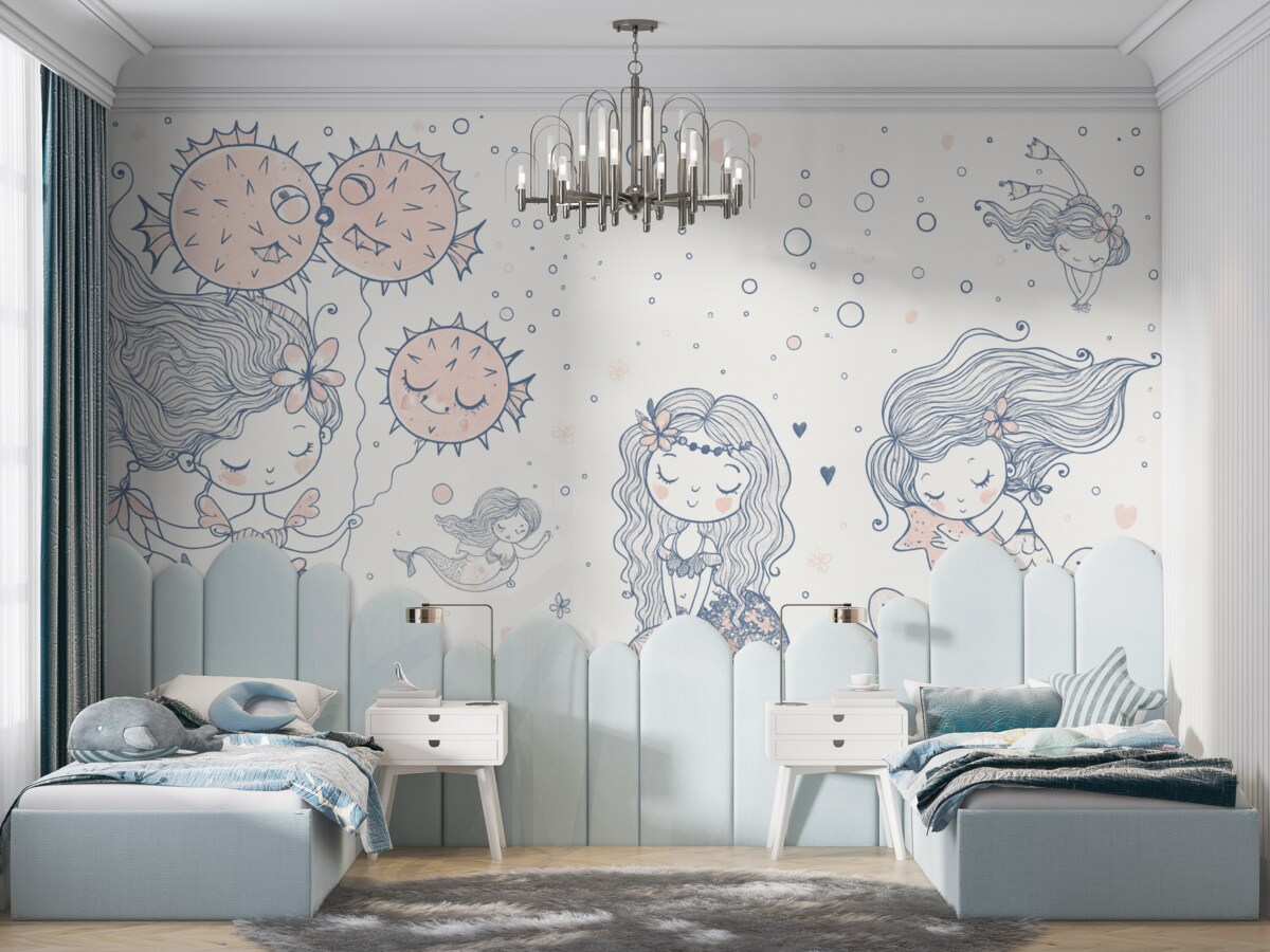 Fototapeta Urokliwe syreny w skandynawskim stylu dla dziewczynek.