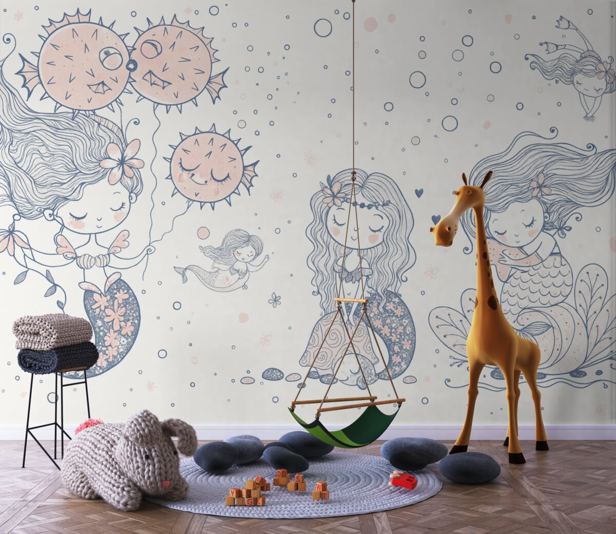 Fototapeta Urokliwe syreny w skandynawskim stylu dla dziewczynek.