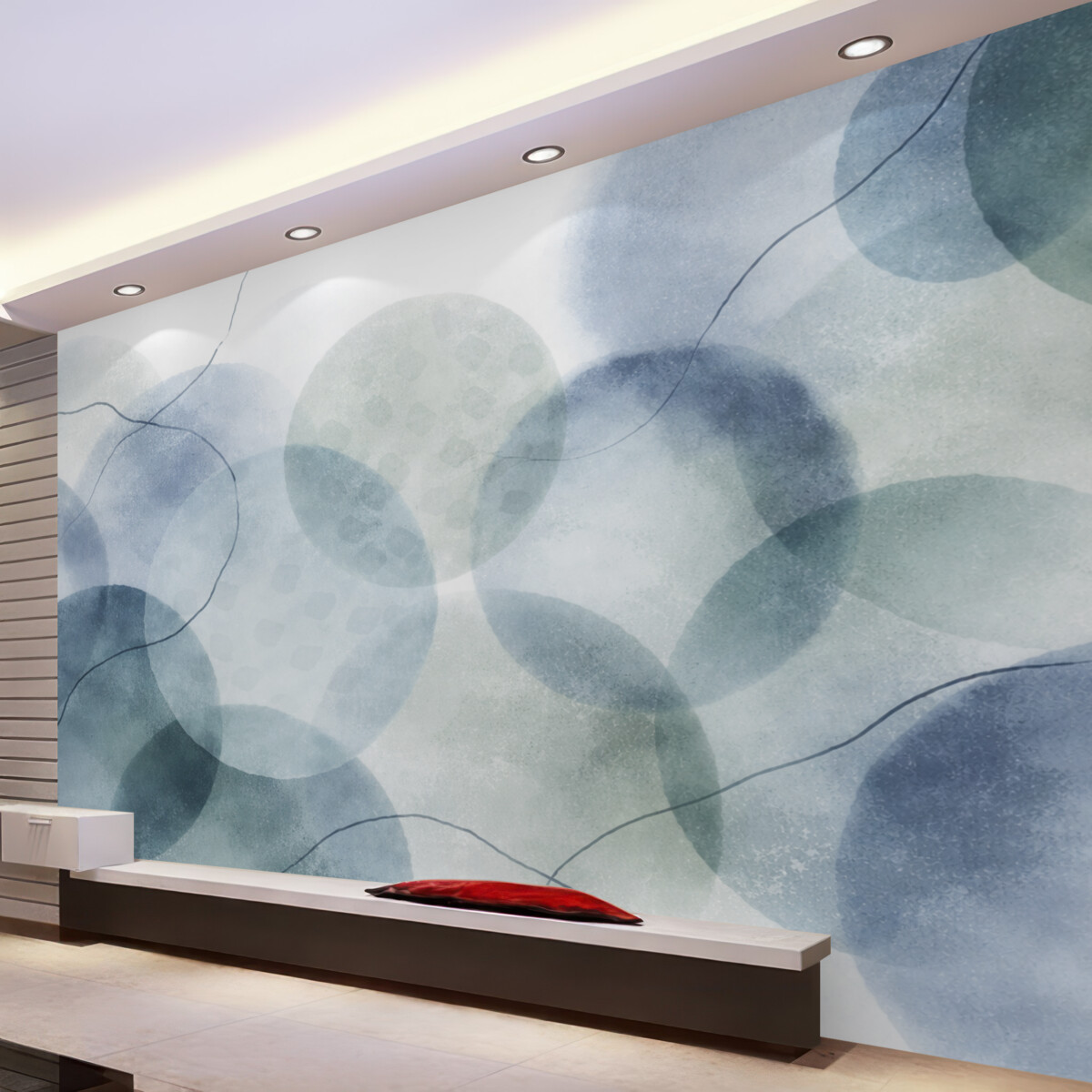 Fototapeta Delikatne, akwarelowe abstrakcyjne formy w kolorach błękitu, zieleni i bieli.