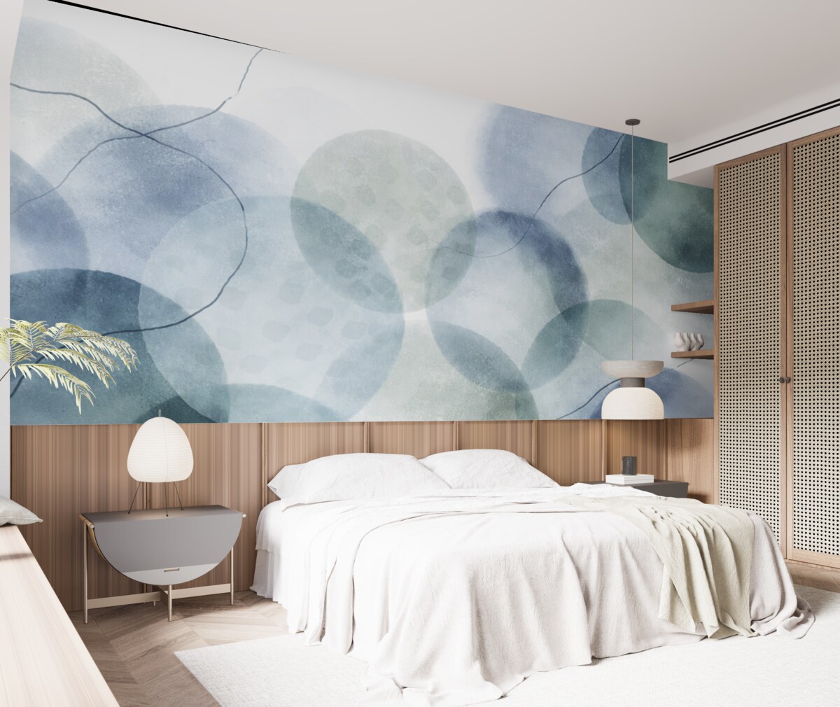 Fototapeta Delikatne, akwarelowe abstrakcyjne formy w kolorach błękitu, zieleni i bieli.