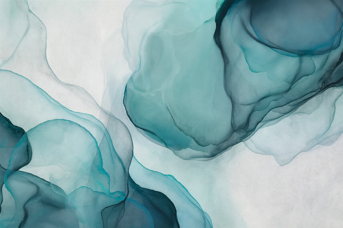 Fototapeta Abstrakcyjna niebiesko-biała sztuka płynna, przypominająca spływającą wodę i tusz.