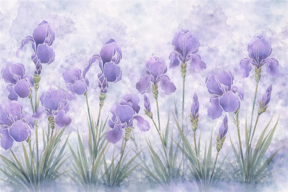 Fototapeta Akwarela purpurowe irysy.