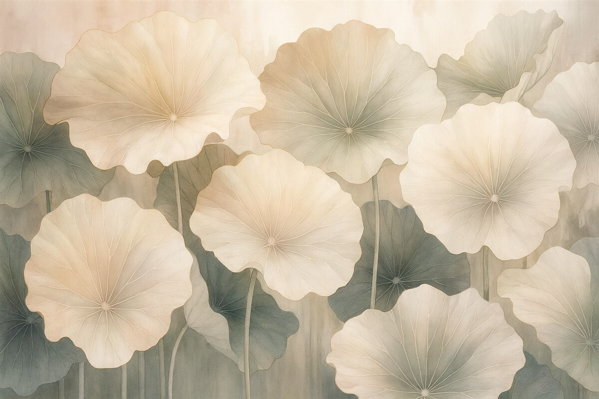 Fototapeta Wielkie liście lotosu są malowane farbami akwarelowymi.