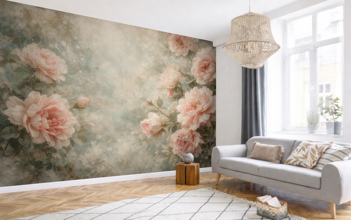 Fototapeta Dymne tło z subtelnymi kwiatami.