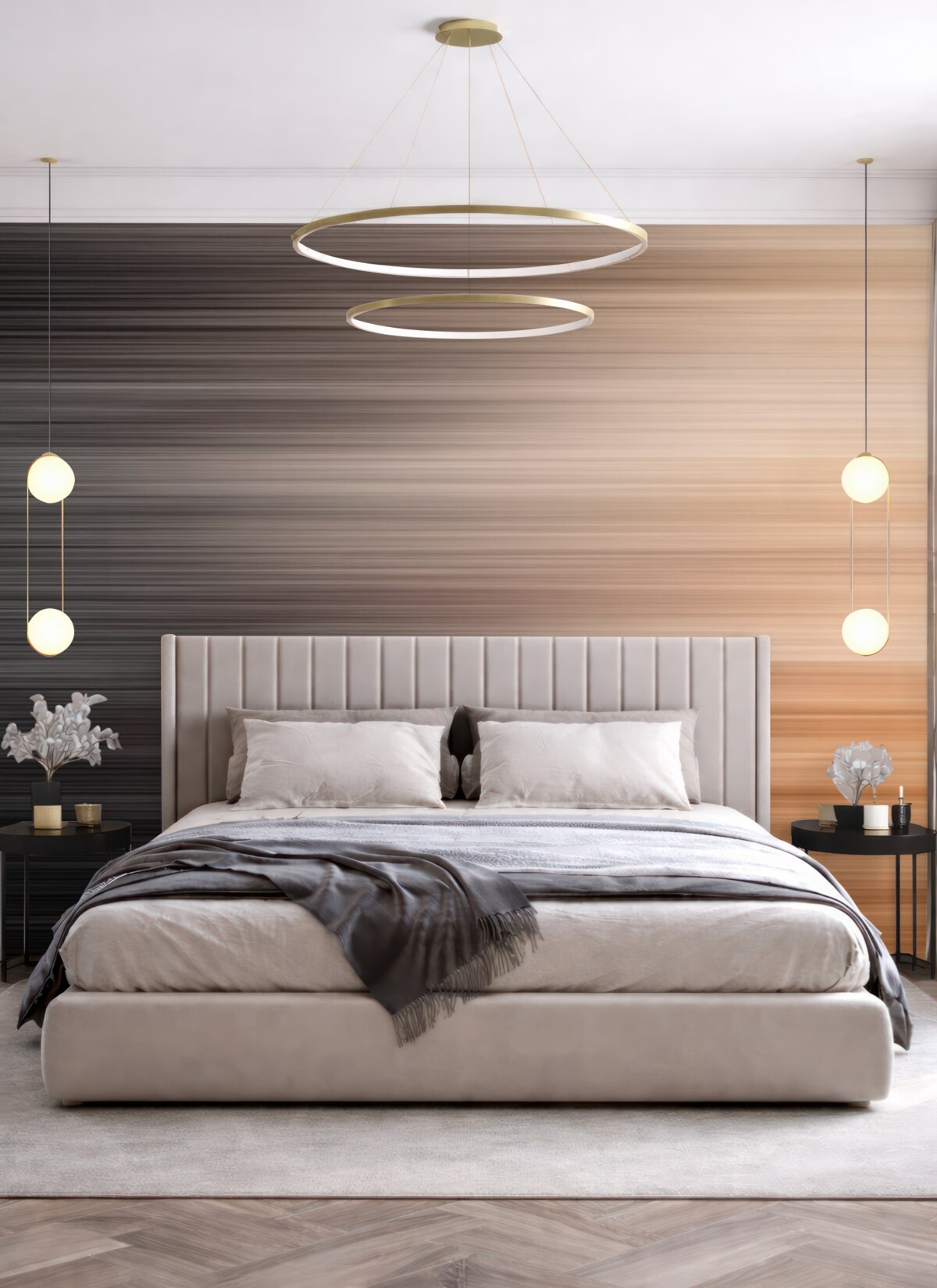 Fototapeta Zamglone tło z różnymi pionowymi pomarańczowymi pasami.