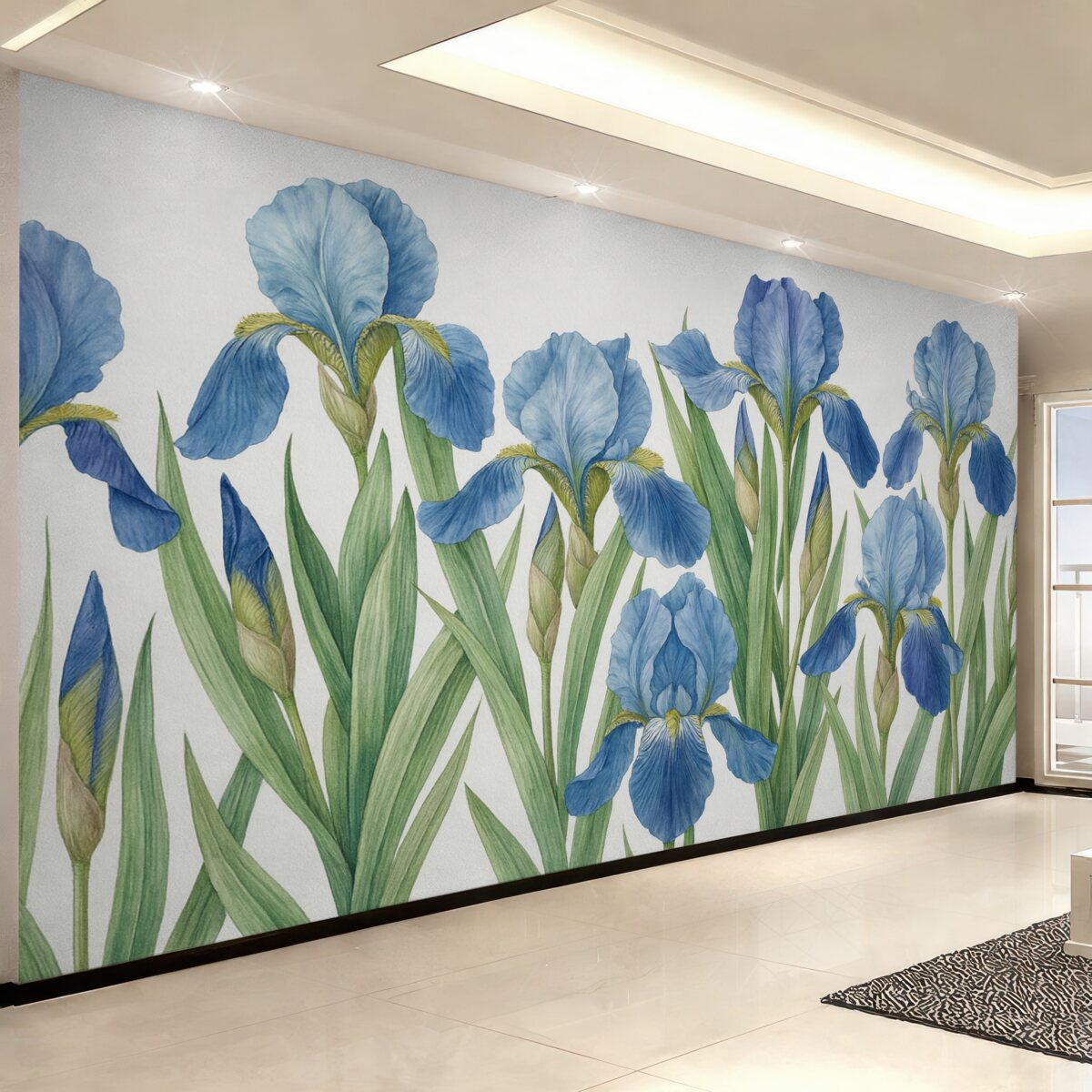 Fototapeta Wielkie malowane irysy na białej betonie.