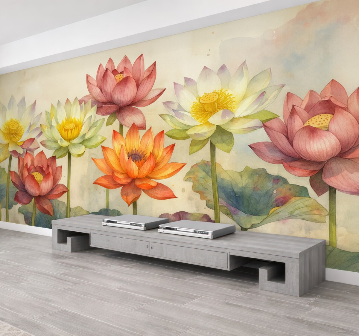 Fototapeta jasne, wielobarwne lotosy