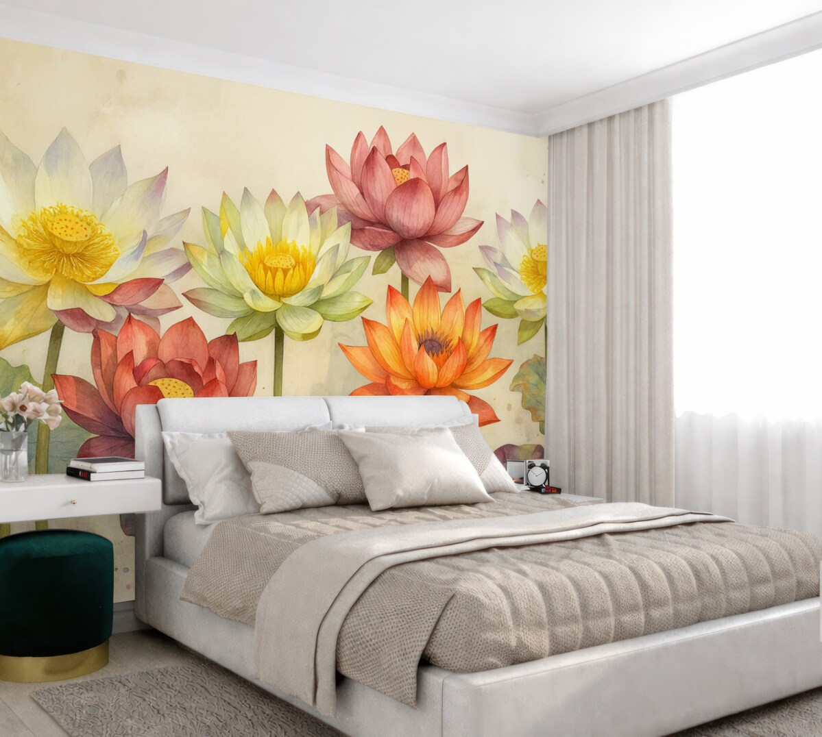 Fototapeta jasne, wielobarwne lotosy