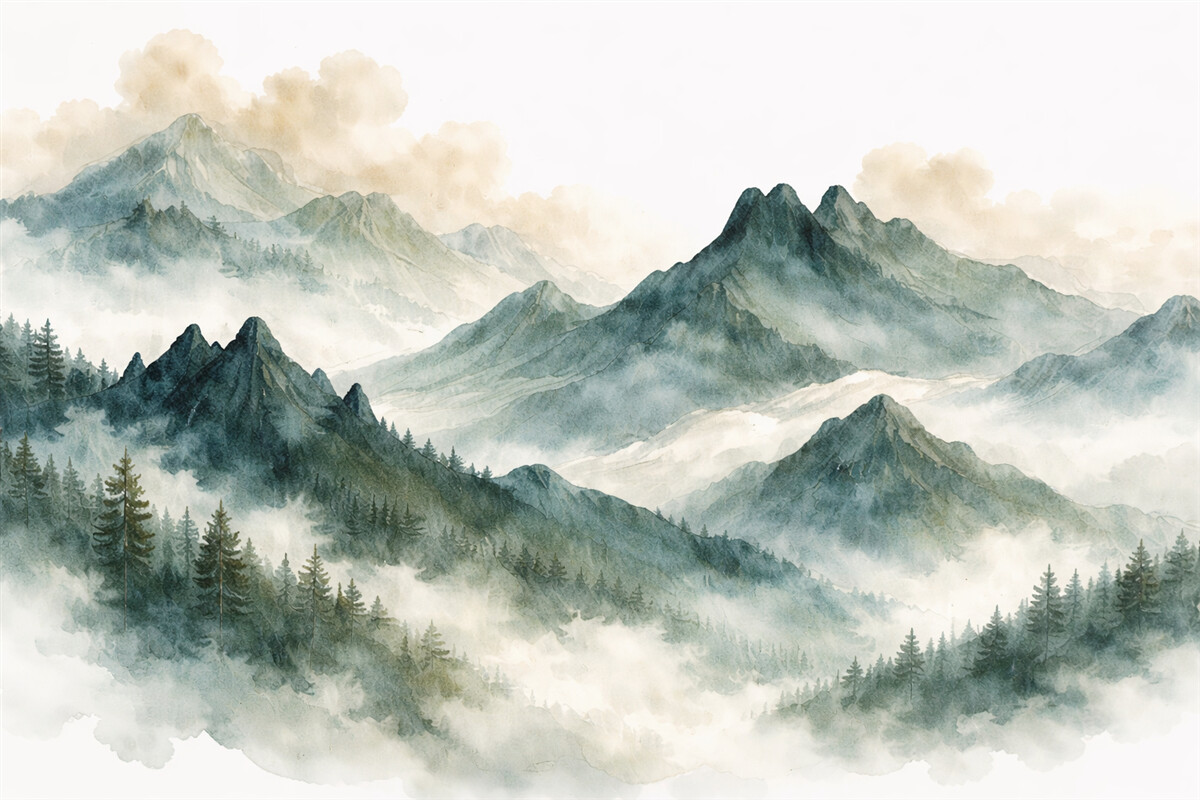 Fototapeta Akwarela gór w odcieniach niebieskich.