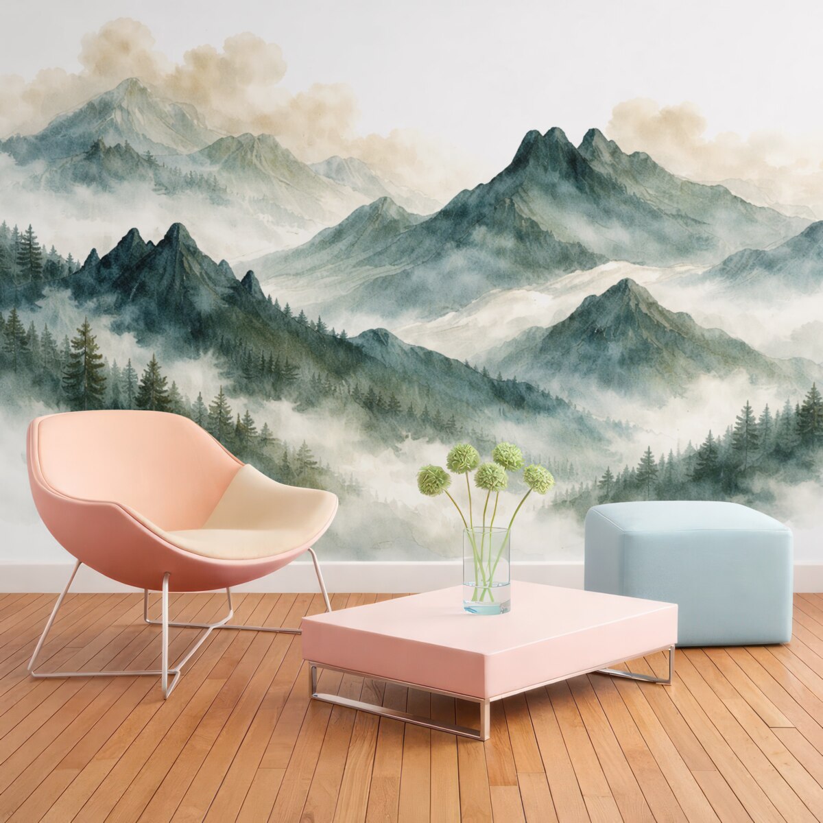 Fototapeta Akwarela gór w odcieniach niebieskich.