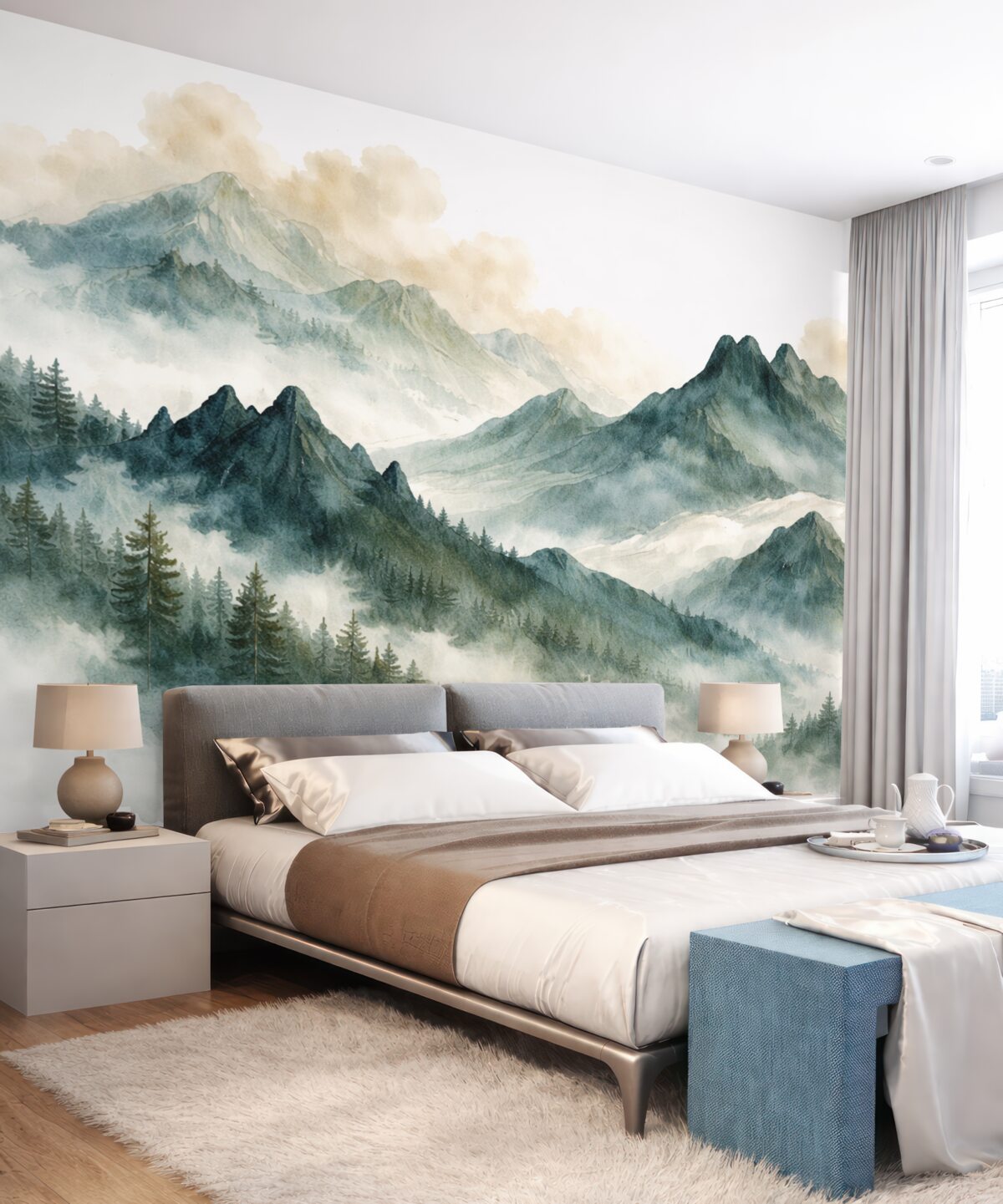 Fototapeta Akwarela gór w odcieniach niebieskich.