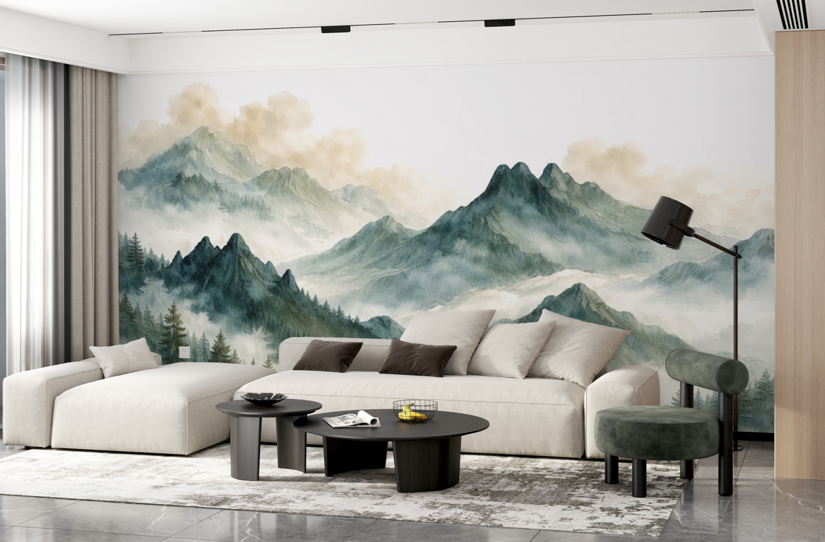 Fototapeta Akwarela gór w odcieniach niebieskich.