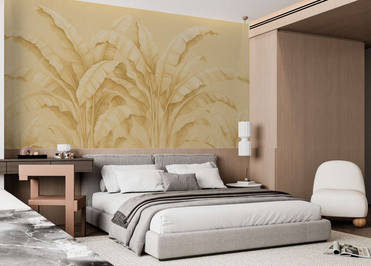 Fototapeta Liście palmy bananowej, jednolita struktura w odcieniu beżowym.