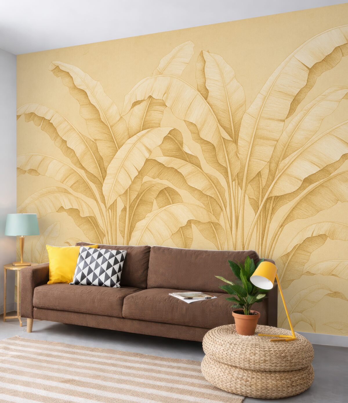 Fototapeta Liście palmy bananowej, jednolita struktura w odcieniu beżowym.