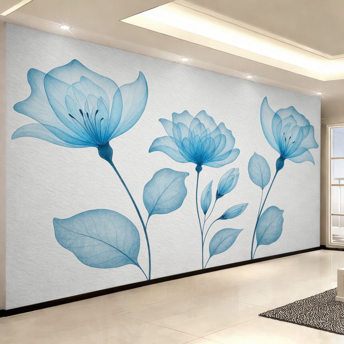 Fototapeta Struktura i niebieskie florystyki.