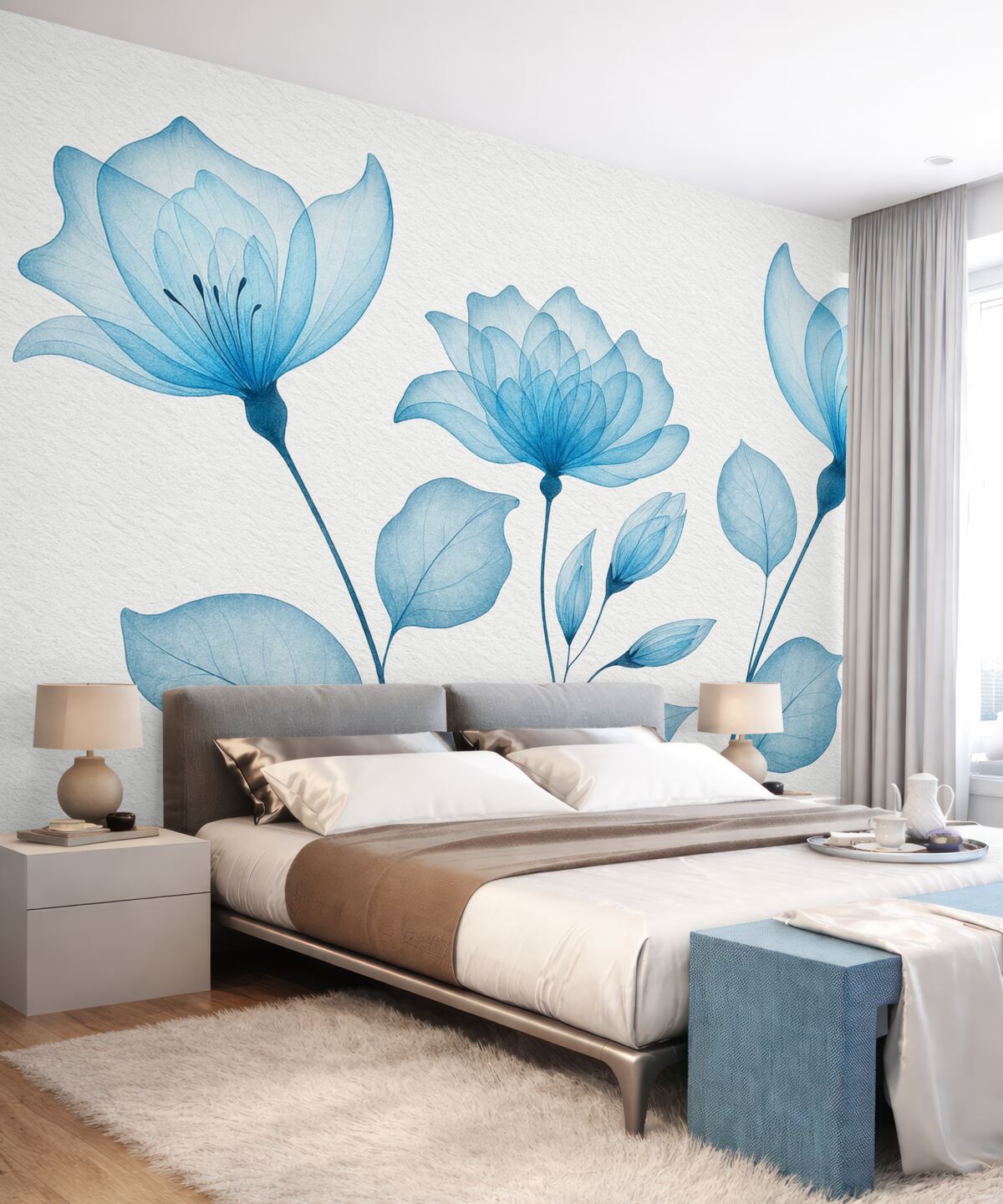 Fototapeta Struktura i niebieskie florystyki.