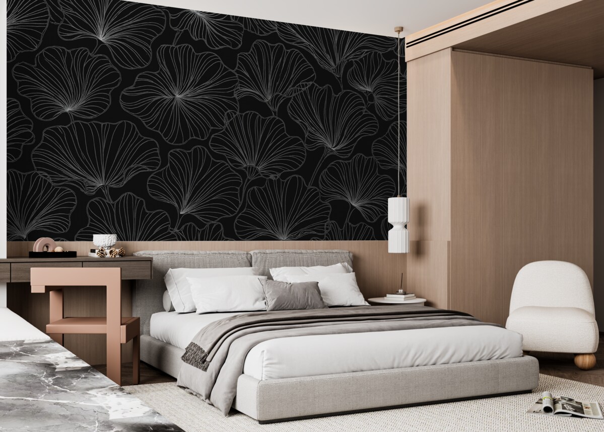 Fototapeta Wielkie kwiaty liniowe, ciemne tło.