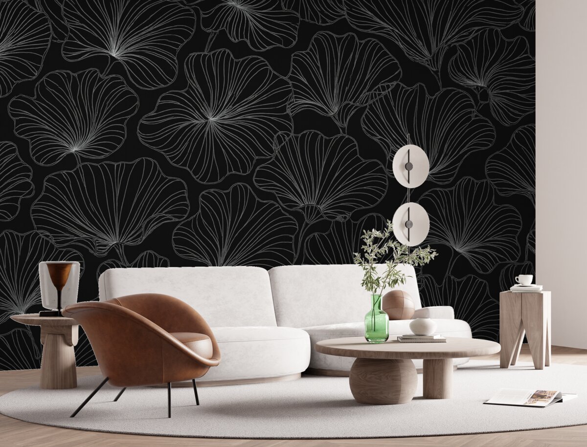 Fototapeta Wielkie kwiaty liniowe, ciemne tło.