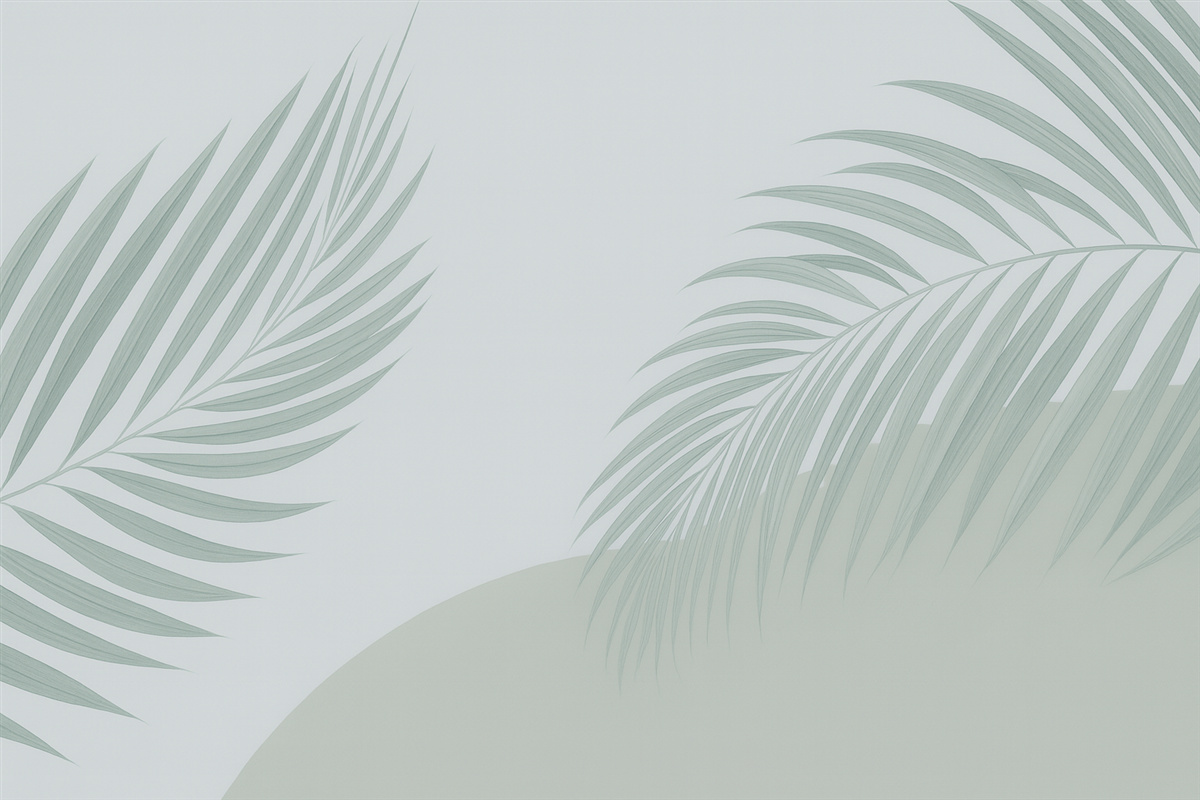 Fototapeta Tropikalne liście na jasnym podłożu.