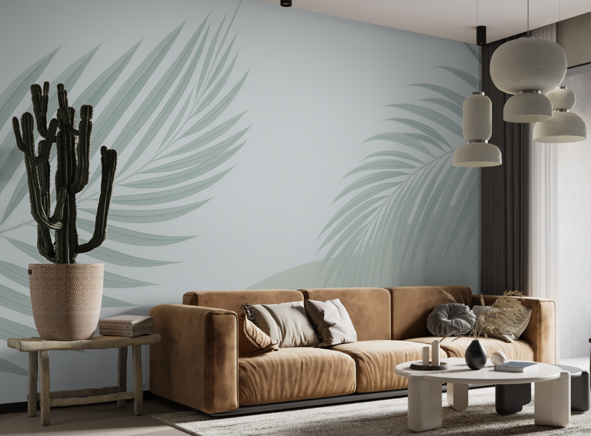 Fototapeta Tropikalne liście na jasnym podłożu.