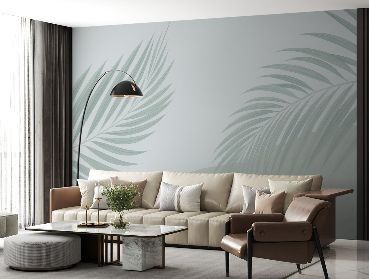 Fototapeta Tropikalne liście na jasnym podłożu.