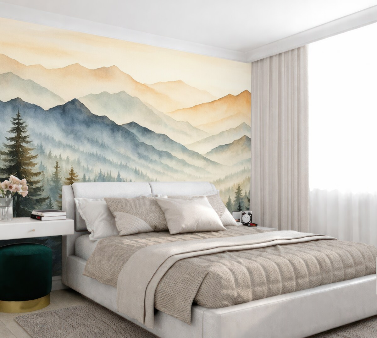 Fototapeta Góry na tle leśnej malowanki.