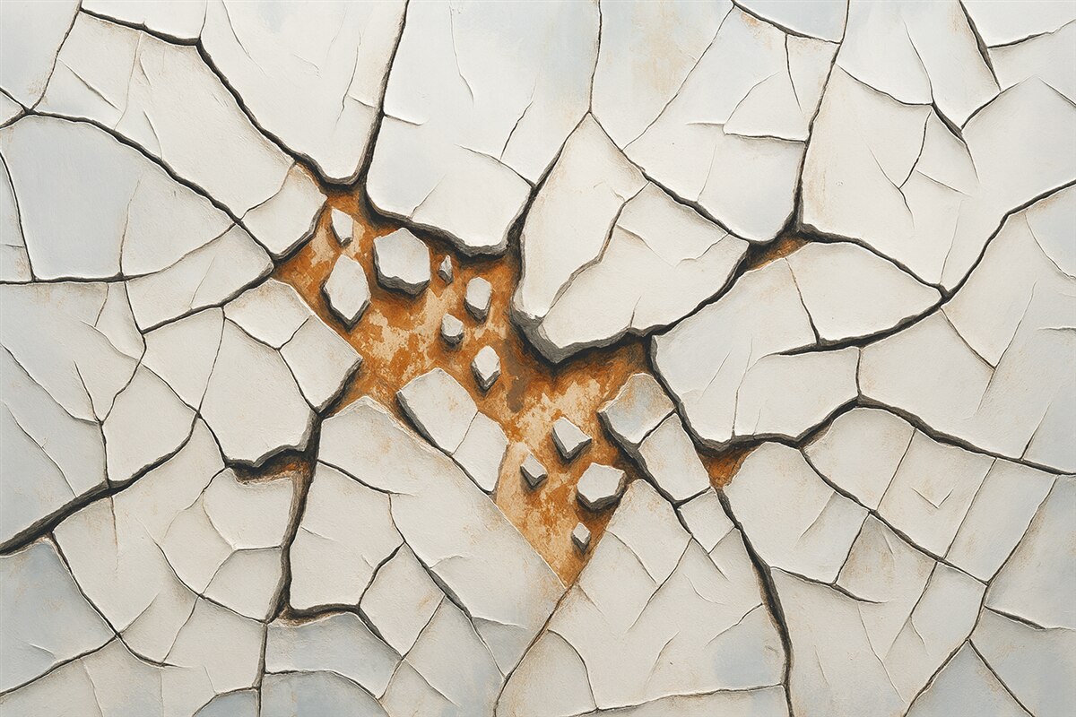 Fototapeta Wielkie fragmenty odpryśniętej farby na ścianie.