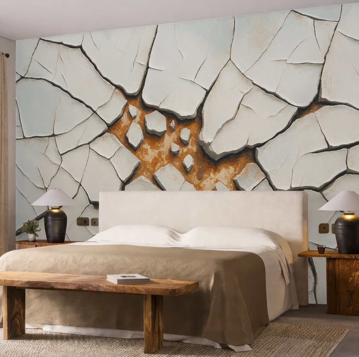 Fototapeta Wielkie fragmenty odpryśniętej farby na ścianie.