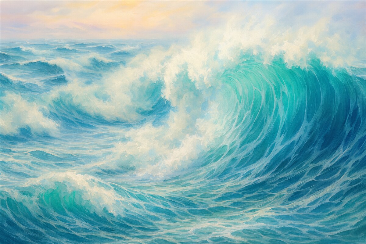 Fototapeta Obraz olejny z morskimi falami.