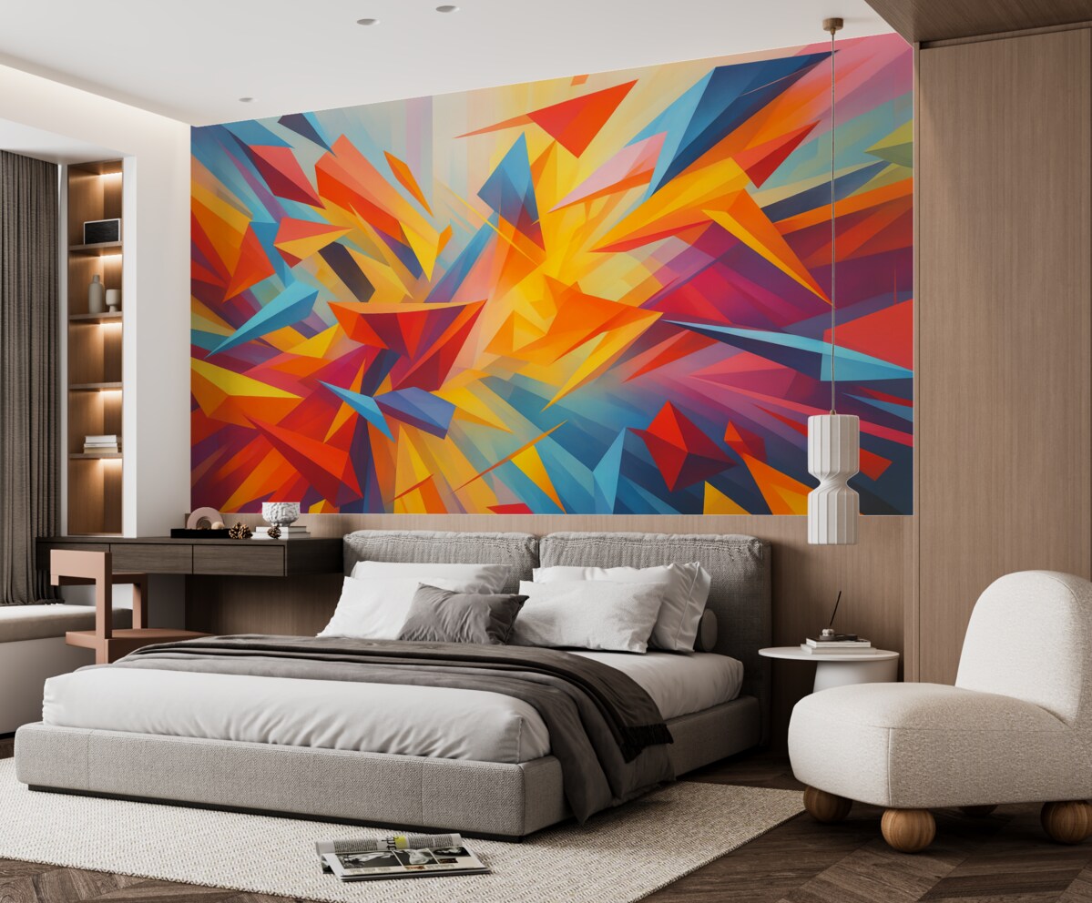 Fototapeta Zamieszanie abstrakcji geometrycznych form, różowy, niebieski, żółty.