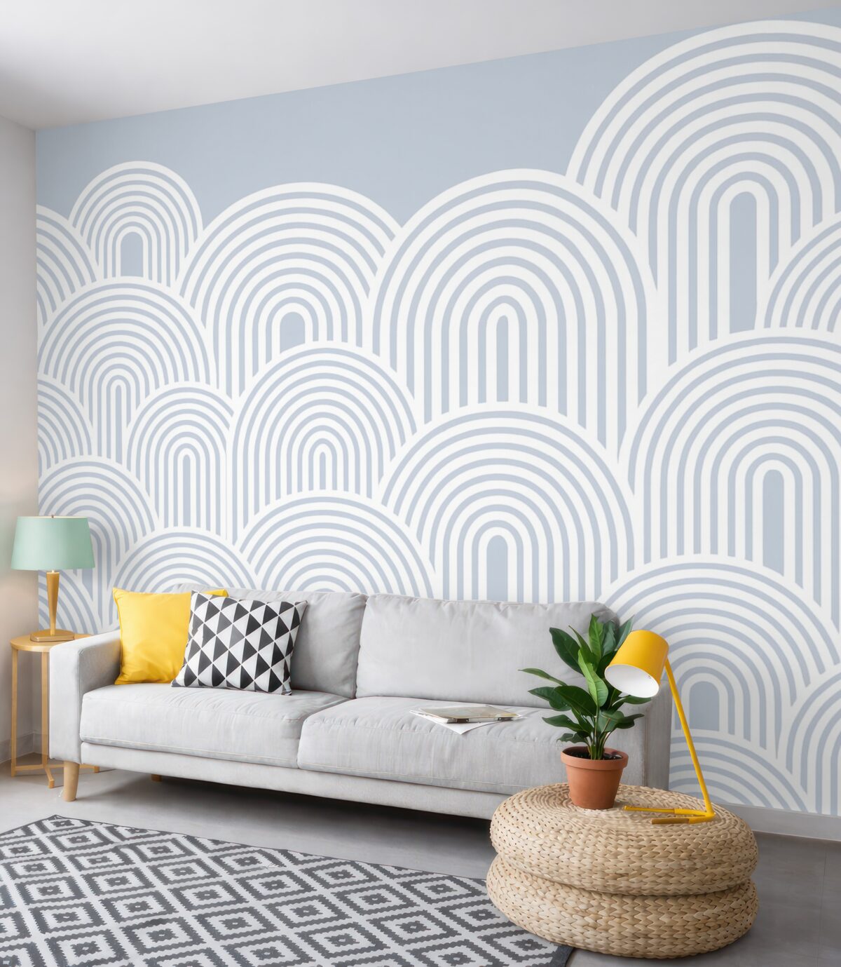 Fototapeta Faliste łuki Minimalizm w skandynawskim stylu w odcieniu niebieskim.