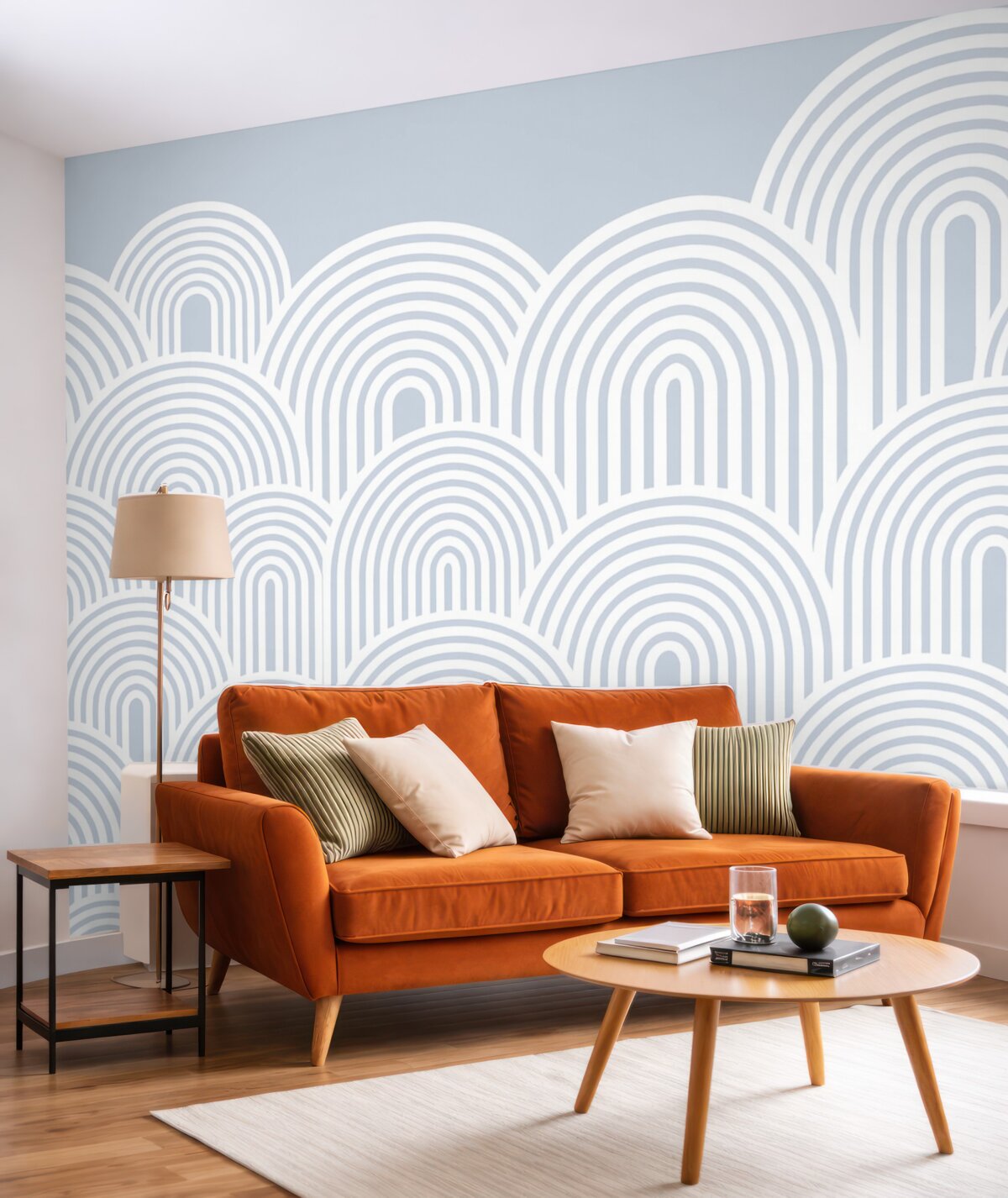 Fototapeta Faliste łuki Minimalizm w skandynawskim stylu w odcieniu niebieskim.