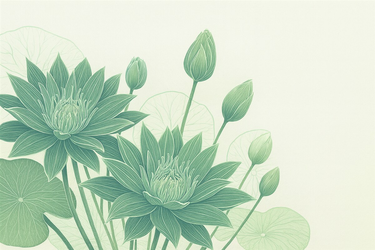 Fototapeta zielone lilie wodne na jasnym tle