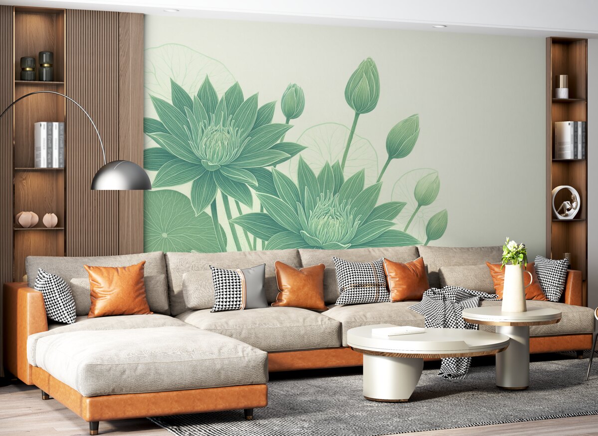 Fototapeta zielone lilie wodne na jasnym tle