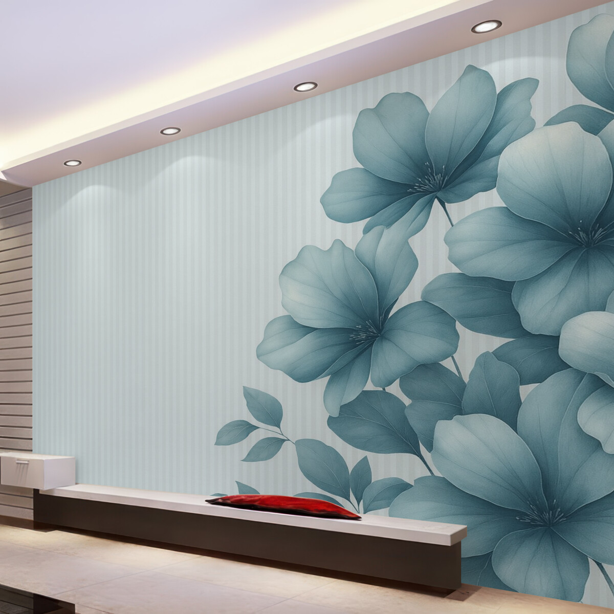 Fototapeta Subtelne niebieskie kwiaty na prążkowanym tle.