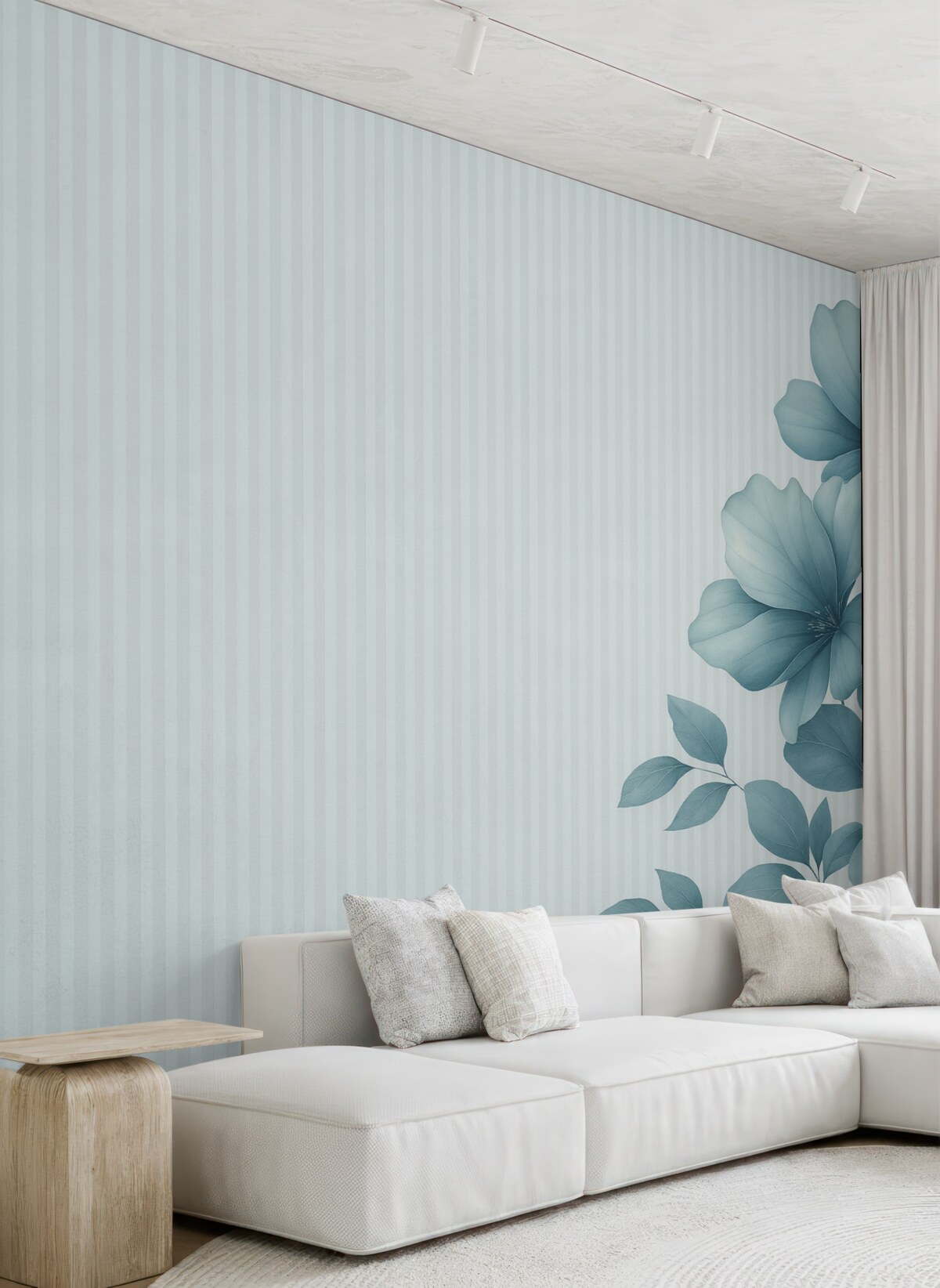 Fototapeta Subtelne niebieskie kwiaty na prążkowanym tle.