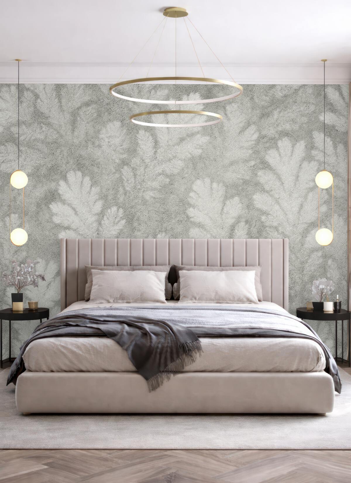 Fototapeta kamienne drzewa, gałązki na tle betonu, współczesny styl wnętrz