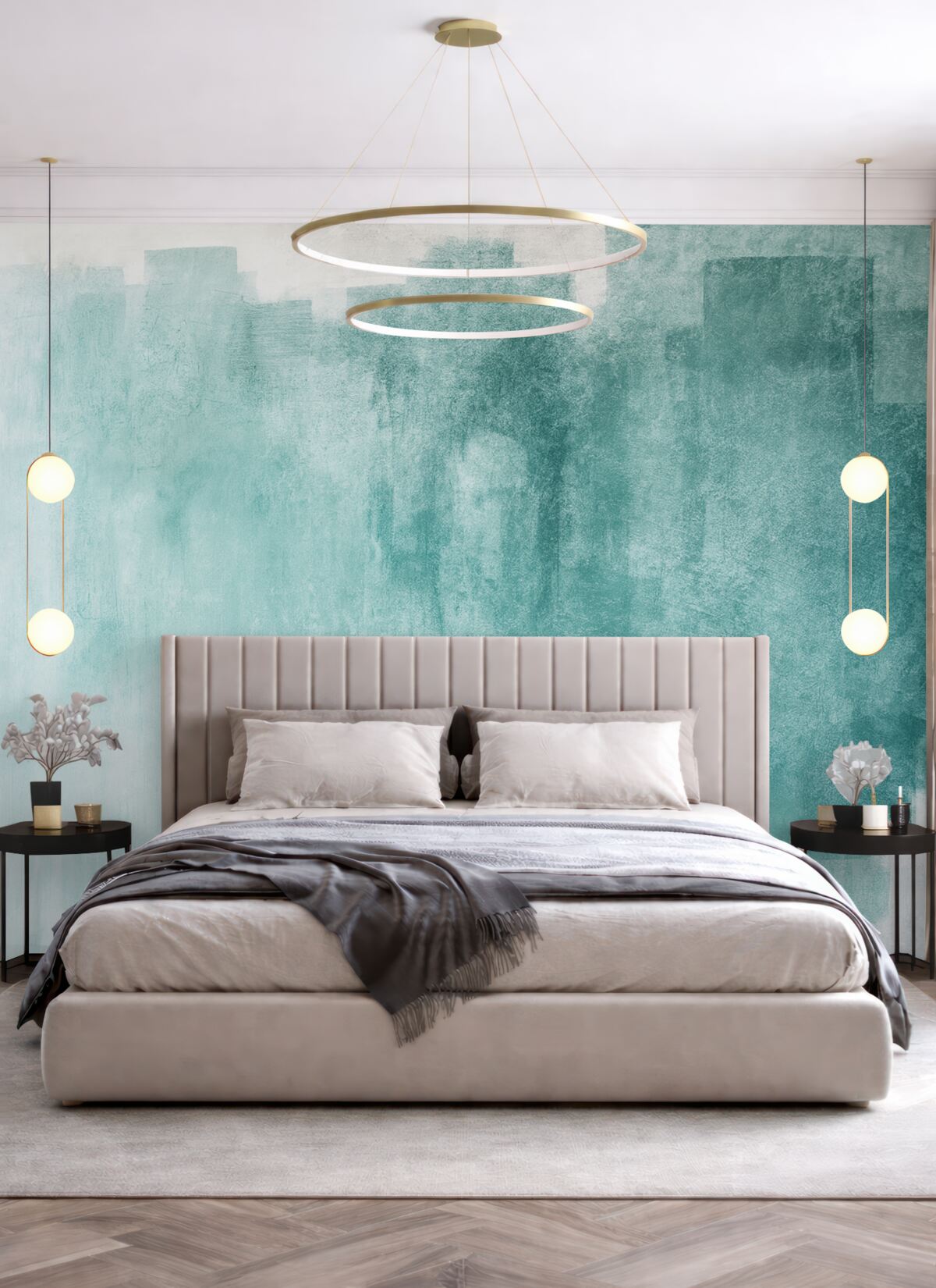 Fototapeta pociągnięcia tekstury wodnych farb, turkusowa abstrakcja, turkusowa abstrakcja