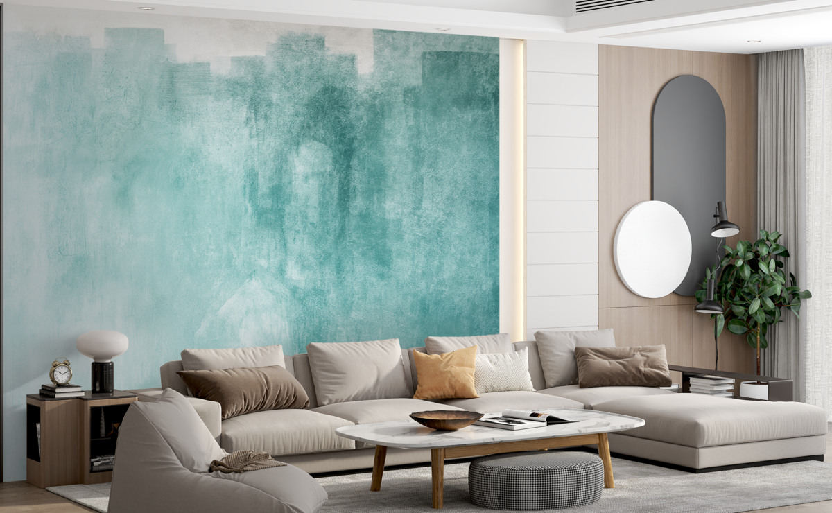 Fototapeta pociągnięcia tekstury wodnych farb, turkusowa abstrakcja, turkusowa abstrakcja