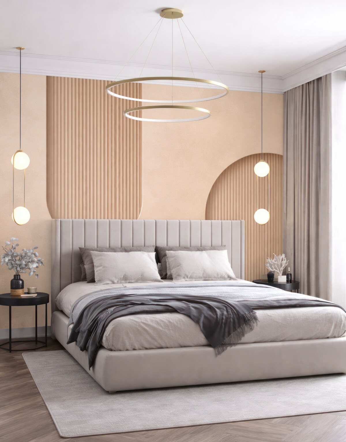 Fototapeta Tapeta o strukturze w stylu Art Deco w ciepłych tonach beżu. Naśladowanie łuków trójwymiarowych.