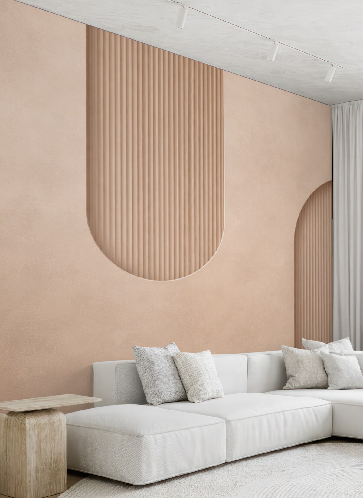 Fototapeta Tapeta o strukturze w stylu Art Deco w ciepłych tonach beżu. Naśladowanie łuków trójwymiarowych.