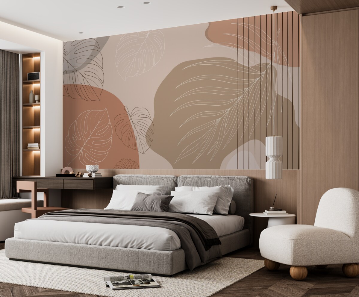 Fototapeta Abstrakcyjny wzór z liśćmi oraz liniami monstera.