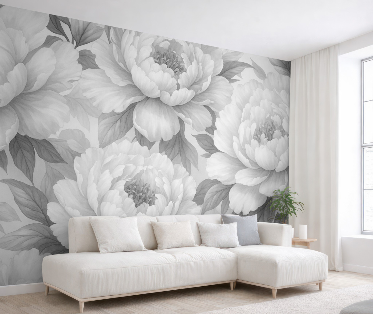 Fototapeta Czarno-białe peonie.