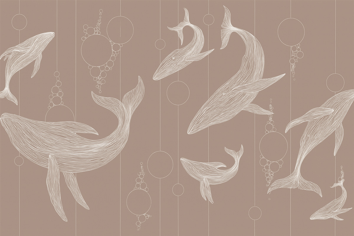 Fototapeta Wieloryby oraz azbest na beżowym tle.